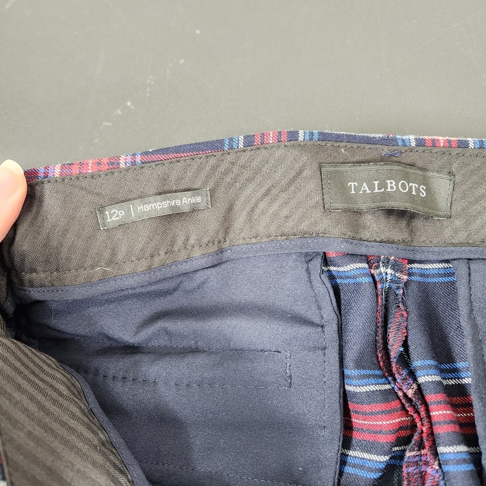 Talbots Hampshire Ankle Pants Black Red Blue Check Plaid Wool Blend 12 Petite - Picture 7 of 9